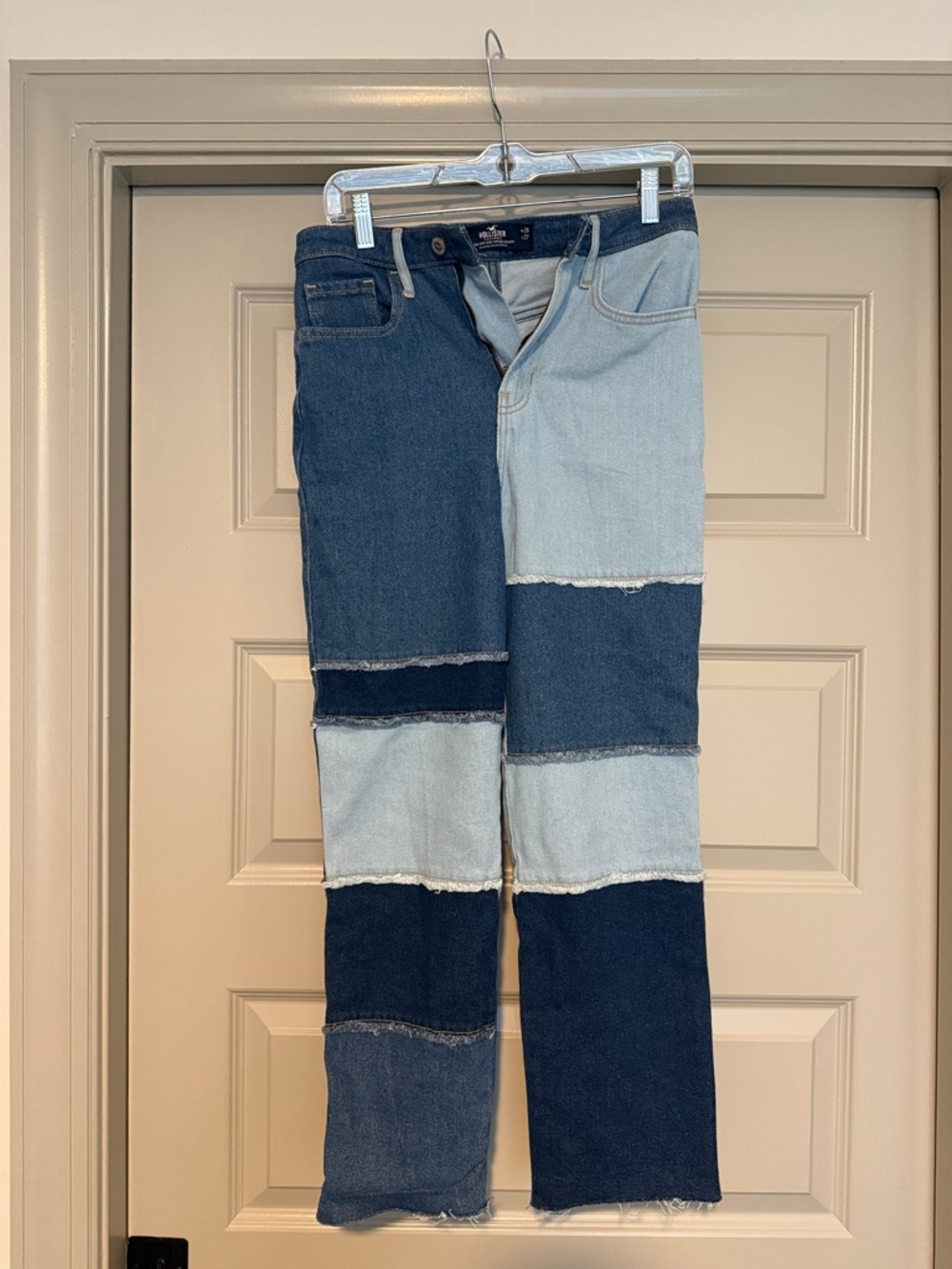 Hollister Two-Tone Patchwork Straight Leg Jeans - Light & Dark Blue